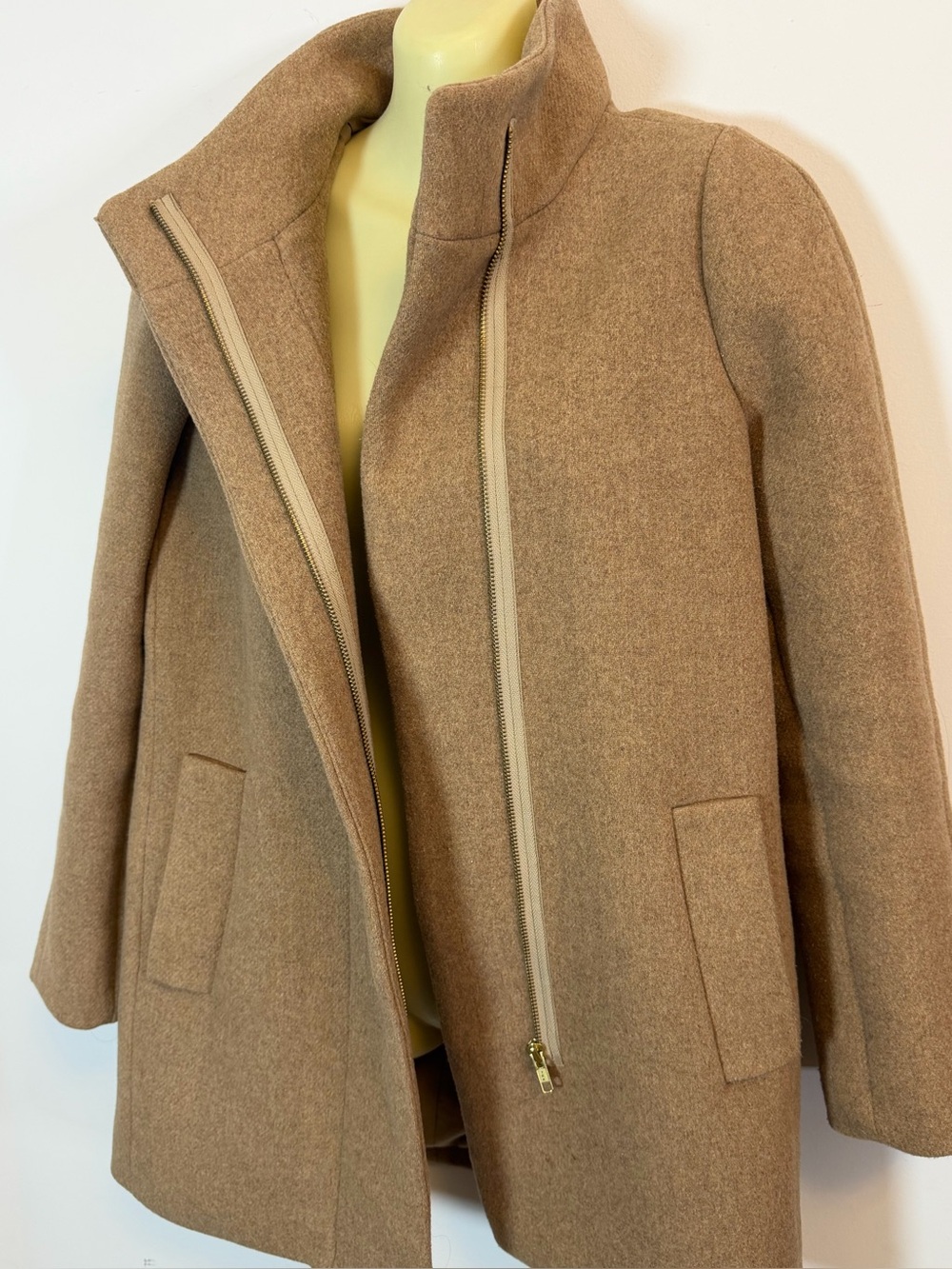 J. Crew Mercantile Camel Stand-Collar Wool Zip Front Pea Coat - Picture 4 of 9